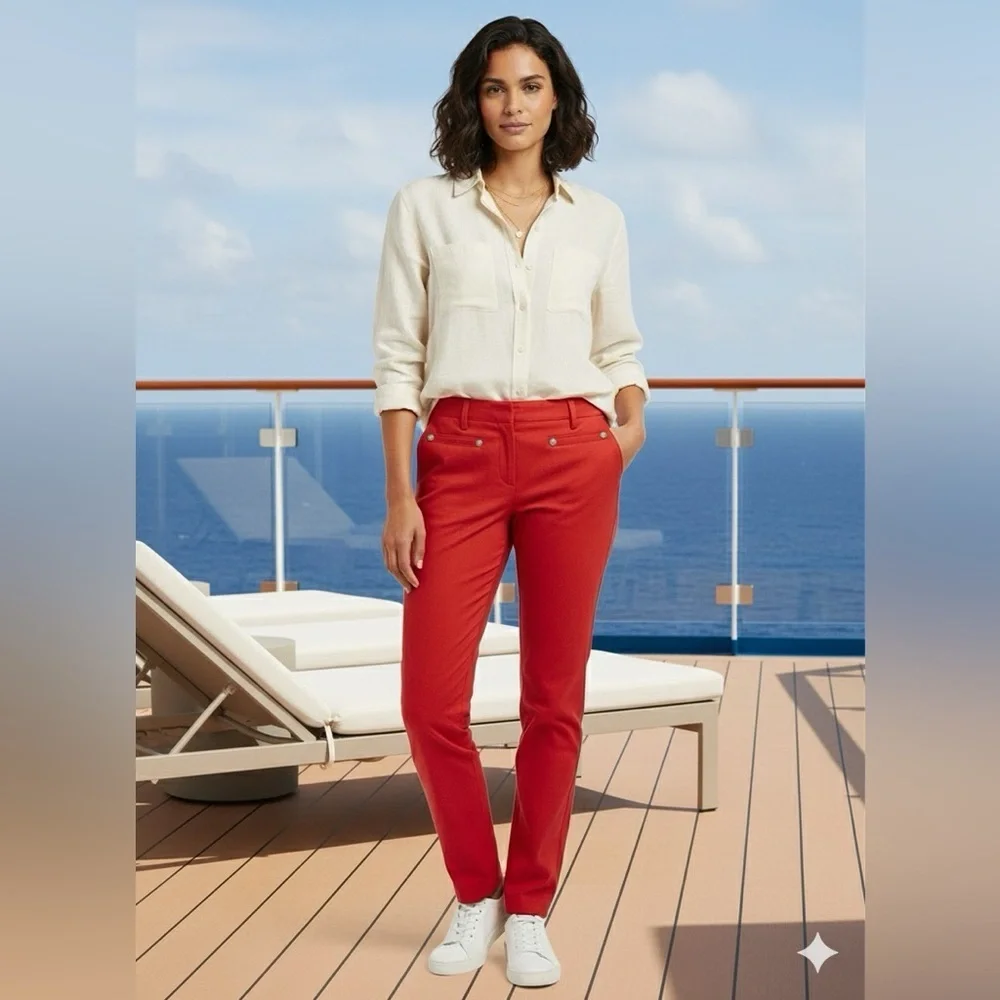 Larry Levine Vibrant Cherry Red Tailored  Straight Leg Pants Size 8 NWOT - Picture 3 of 13